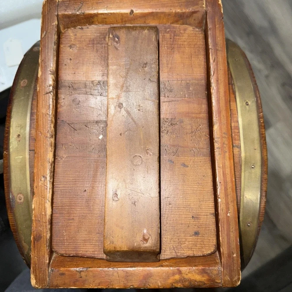 VTG ANTIQUE EARLY WOODEN TABLE TOP BARREL STYLE BUTTER CHURN HAND CRANK WOOD